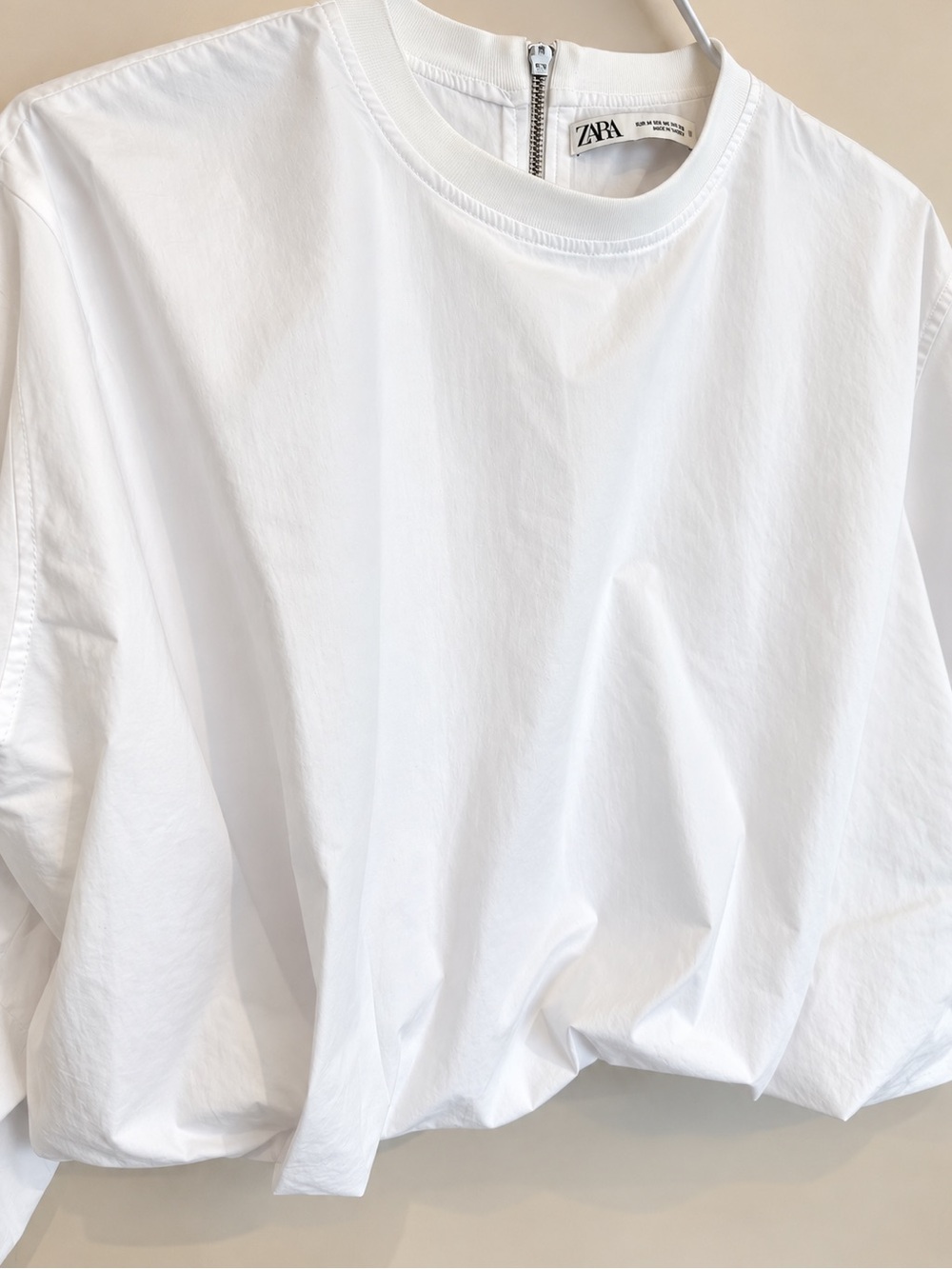 ZARA Contrasting Ribbed Crop Top White Balloon Sleeve Back Zip size Med